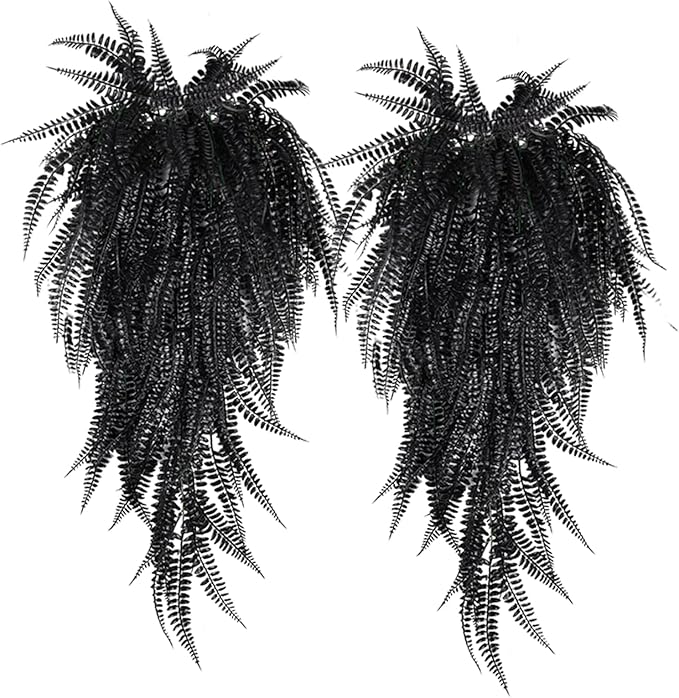 RECUTMS Faux Hanging Plants 4 Pcs UV Resistant Lifelike Artificial Boston Fern Large Draping Fake Greenery Plastic Evergreen Ivy for Wall Home Wedding Garden Indoor Outdoor Decoration (Black)