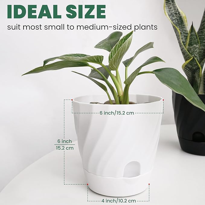 Plant Pots with Drainage, Self Watering Pots for Indoor Plants, Home Decor Flower Planters, 4 Pack 6 Inch Plastic Planters Succulent Pots, Mix Color