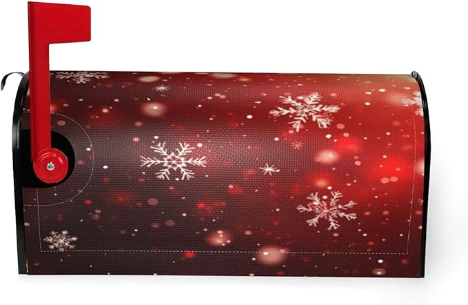 Festive Magnetic Mailbox Cover Red Snowflake Outdoor Mailbox Protector Holiday Seasonal Decorative Garden Yard Home Standard Size 21 x 18 Inch