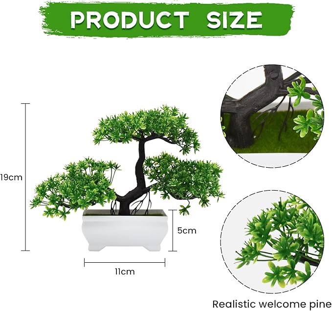 Artificial Bonsai Tree Cloud Pine Bionic Plant Indoor Small Fake Plants Decor Zen Garden Desk Home Desktop Office Bathroom Shelf Bedroom Living Room Decorations (Green)
