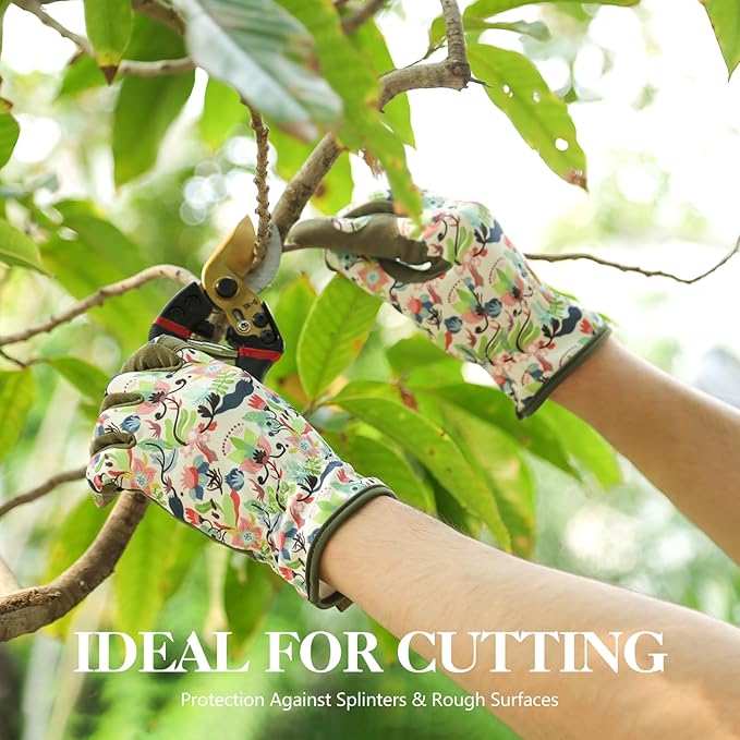 Womens Gardening Gloves, Breathable Leather Thorn Proof Garden Gloves with Grip, Puncture-Resistant Work Gloves for Women