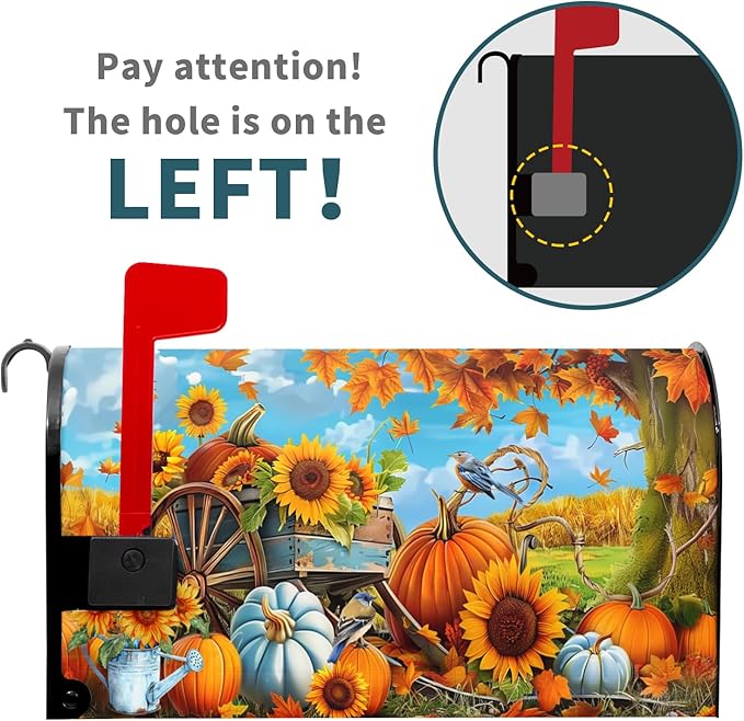 Fall Thanksgiving Autumn Pumpkin Mailbox Covers - Magnetic Standard Size 25.5 X 21 Inch Maple Leaf Sunflower Mailbox Wraps Decor