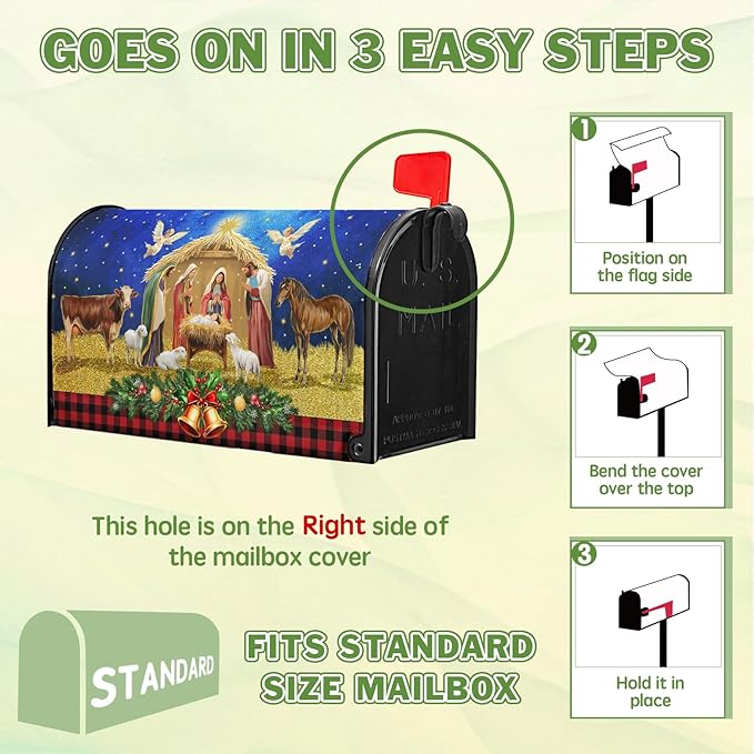 Christmas Nativity Mailbox Cover Magnetic for Winter Holiday Outdoor Garden Decor 21X18 in Mailbox Covers Magnetic Standard Size