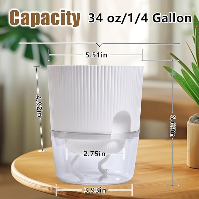 ZXJ 5.5 Inch Self Watering Planter Pots for Indoor Plants - African Violet Pots with Wick Rope - White