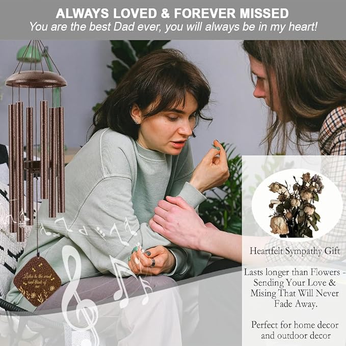 Memorial Sympathy Wind Chimes for Outside Clearance, Dragonfly Wind Chimes for Loss of Loved One Mother Father for Bereavement/Condolence/Funerary Gift Idea,32'' Bronze