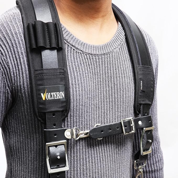 Falcon Gears Leather Tool Belt Suspenders Heavy-Duty Adjustable Harness with Padded Support, 4 Rig Loops, Front Hook for Work