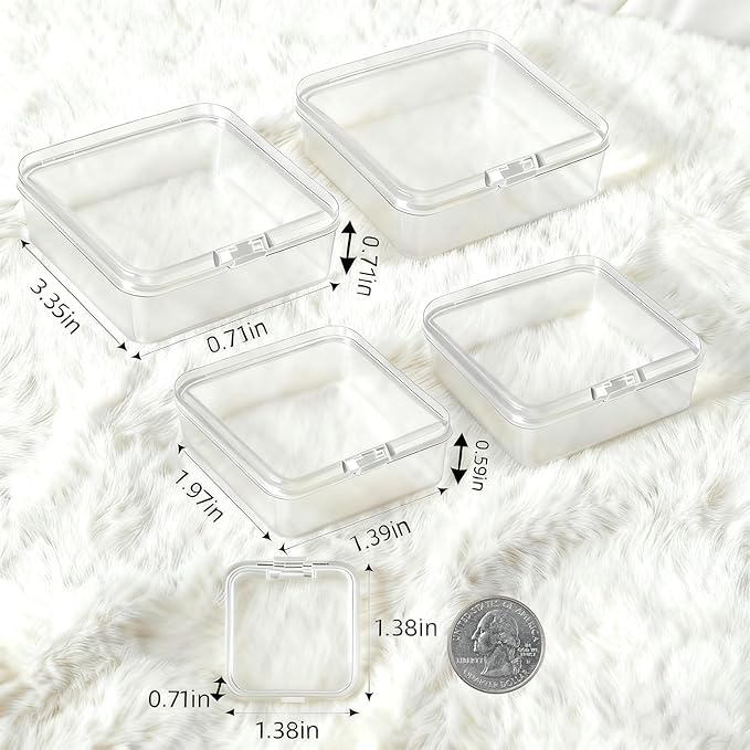 14 PCS Clear Plastic Small Storage Containers with Lids, Mini Rectangular Organizer Boxes in Multiple Sizes for Jewelry, Beads, Buttons, Nail Arts, Seeds, Screws, Thread and Other Small Parts