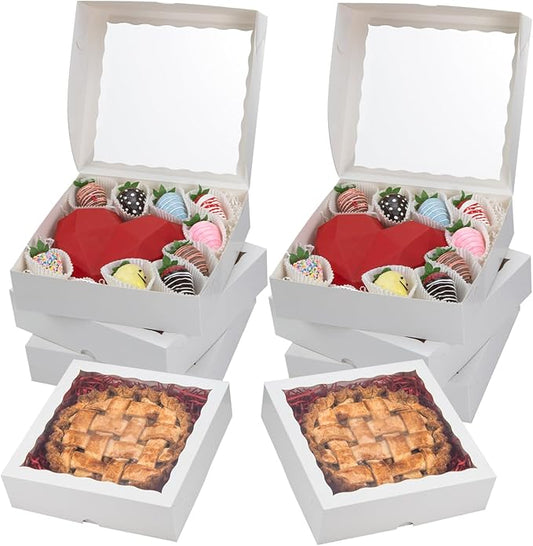 RomanticBaking 50pcs 10x10x2.5 Inches White Bakery Boxes - Pie, Cookies, Chocolate Covered Strawberries & Breakable Heart Boxes for Valentine's & Christmas