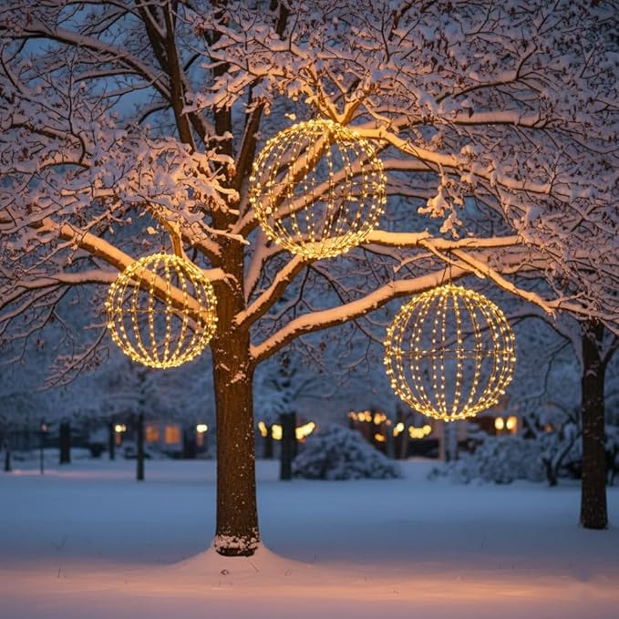 272 LED Christmas Ball Lights, 20 Inch Lighted Sphere Balls with 8 Lighting Modes & Timer, Waterproof for Outdoor Christmas Decorations Yard Porch Garden Patio Trees Holiday Lights Home Yard Display