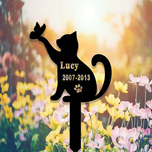 Custom Cat Memorial Stake Sign Metal Cat Grave Marker Cat Garden Decor Remembrance Stake Personalized Cat Name Yard Stake Pet in Heaven Loss of Cat Sympathy Gift