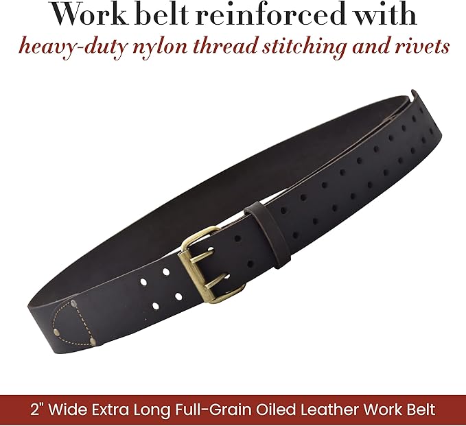 Style n Craft - 2" Wide Extra Long Full-Grain Oiled Leather Work Belt, Durable and Rugged Belt, Dark Brown (#74053)