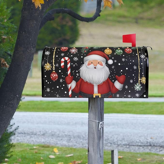 Santa Claus with Christmas Decorations Magnetic Mailbox Cover MailWraps Garden Yard Home Decor for Outside Oversized-25.5" x20.8"