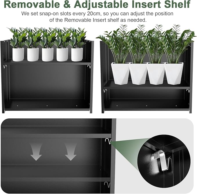 Metal Large Planter Box 30" L x 12" W x 24" H, Heavy Duty Tall Rectangle Outdoor Planter Box with Removable Insert Shelves for Porch, Garden, Patio, Yard (Black)