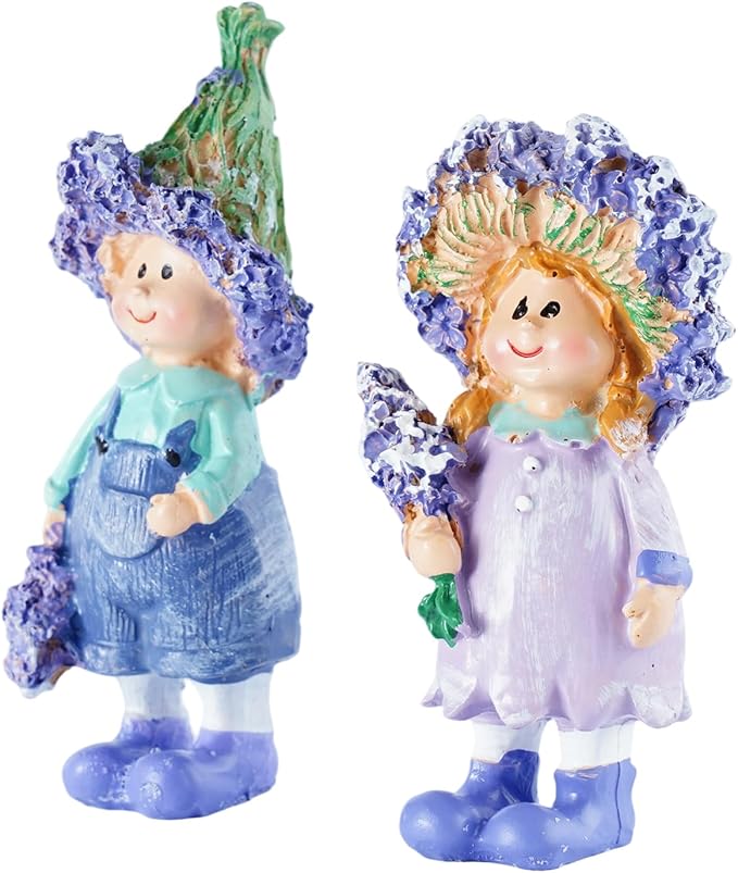 2 - Piece Set of Lavender Garden Decorative Character Statues, Ideal for Outdoor Patio, Lawn, Garden & Indoor Home Decor, for Parents, Friends and Housewarming