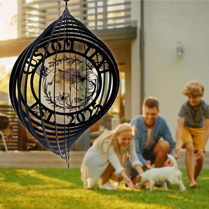 Personalized Hummingbird Metal Wind Spinners, Custom Family Name Garden Wind Spinners, Hanging Outdoor Decor, Yard Art, Hanging Wind Spinner for Indoor Lawn Patio Porch, Customized Gifts Color10