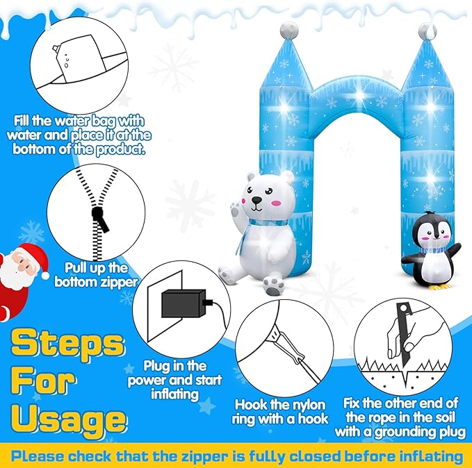 10FT Christmas Penguin Polar Bear Inflatable Arch Outdoor Decoration Snowflake Castle Blow Up Yard Decorations with 7 Lights Giant Inflation for Xmas Archway Indoor Lawn Garden Holiday Winter Party