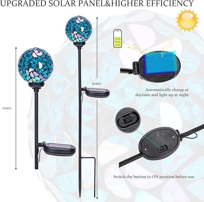 VCUTEKA Solar Lights Outdoor Decorative - Mosaic Solar Garden Light Waterpoof LED Pathway Stake Light for Landscape Lawn Patio Yard Decoration, Blue 1 Pack