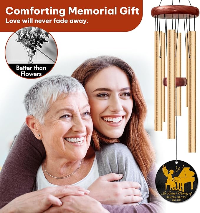 Personalized Piano Memorial Wind Chimes for Outdoors – Custom Name & Years Remembrance Gift for Music Enthusiasts – Soothing Bereavement Chimes – Sympathy Gifts for Comfort & Tribute Keepsakes
