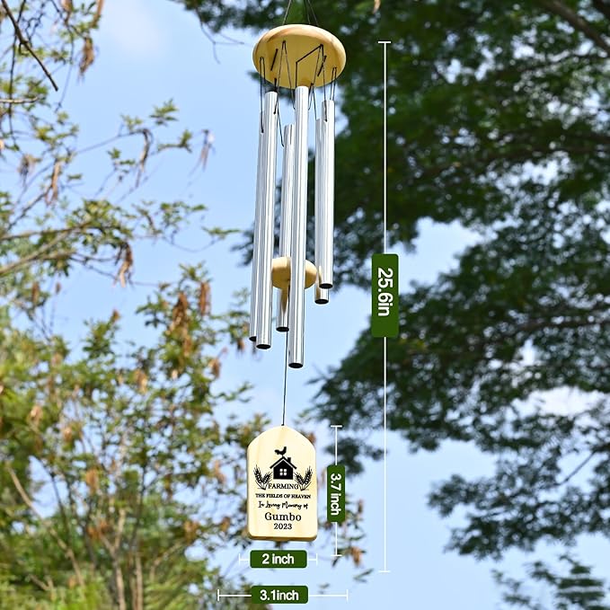 Farming in Heaven Memorial Wind Chime - Farmer Memorial Gift - Bereavement Gift for The Loss of Father, Grandfather, Lost Loved One Who Farmed