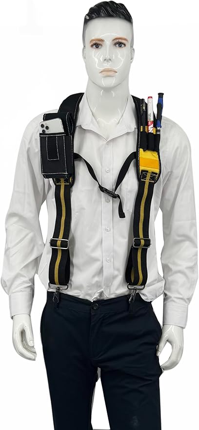 Tool Belt Suspender for Men 4 Point Padded with Attachment Loops, WristBand Pouch Pocket for Construction Worker