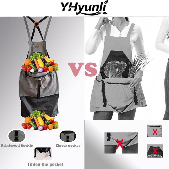 Gardening Apron, Pockets for Women & Men Cross Back Gardening Apron integrated extended drawstring pouch, Great Gift