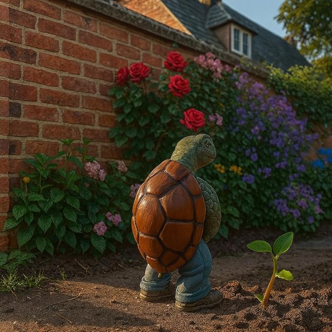 Decorative Garden Turtle Figurine, Brown and Gray Resin, Funny Peeing Design, Miniature Animal Statue for Outdoor Lawn, Patio, Garden Decor