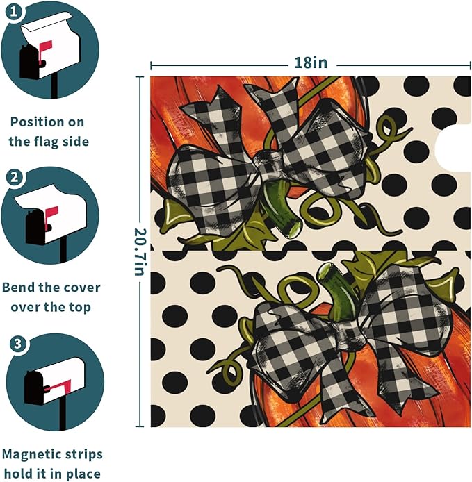 Fall Mailbox Covers Magnetic Standard Size Pumpkin Autumn Polka Dot Plaid Thanksgiving Mailbox Wraps Holiday Seasonal Outdoor Decorative Letter Box Cases for Home Garden Outside Decor, 21x18 Inch