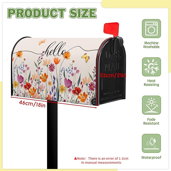 Spring Mailbox Cover Watercolor Summer Mailbox Covers Magnetic Standard Size Colorful Floral Mail Box Wrap Butterfly Decorations for Outside Garden Yard Fall Summer Autumn