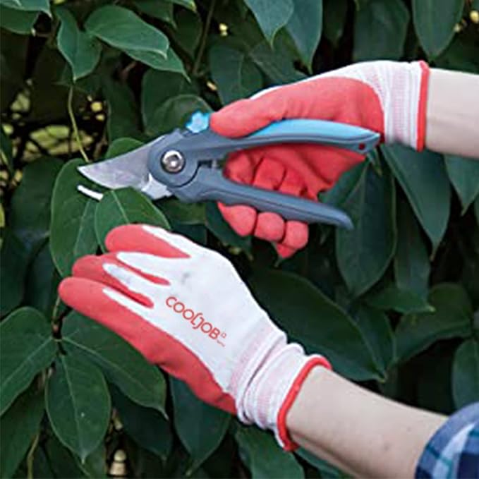 COOLJOB 6 Pairs Gardening Gloves for Women Ladies, Breathable Rubber Coated for Yard Garden, Outdoor Indoor Protective Work with Grip, Medium Size, Red & Green