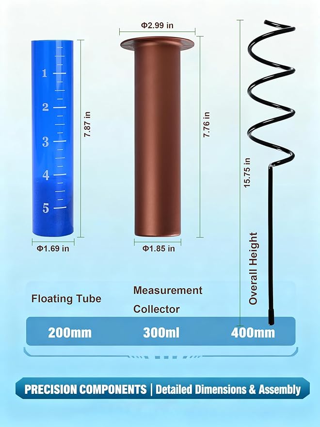 7.8-inch Large Rain Gauge Outdoor Freeze Proof, Durable Plastic Floating Rain Gauges Tube with Long Steel Stake for Yard/Garden Gifts, Accurate Rainfall Measurement & Outdoors Watering Tools