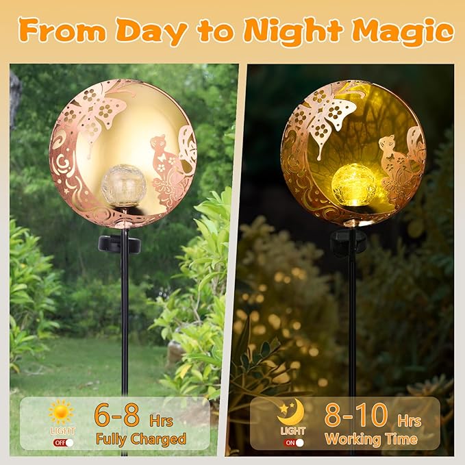 Unique Birthday Gifts for Women Mom Grandma,Solar Butterfly Cat Garden Lights Outdoor Decor,Housewarming Gifts New Home for Patio, Lawn, Yard, Pathway