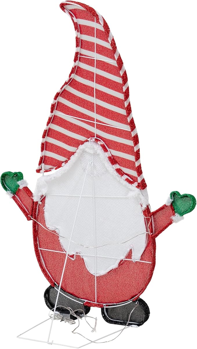 SUNJOY Large 4 FT Christmas Lighted Gnome, Eye-Catching 2D Tinsel Santa Gnome Outdoor Garden Yard Lawn Big Festive Holiday Decoration with Lights for Indoor & Outdoor