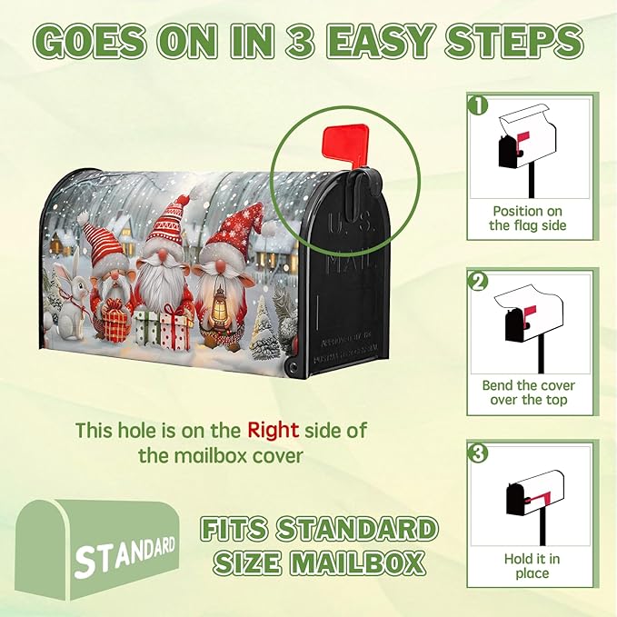Christma Mailbox Cover Winter Santa Claus Mailbox Covers Magnetic Cute Gnomes Post Letter Box Cover Standard Size 21x18 inch for Garden Outdoor Colorful Gifts