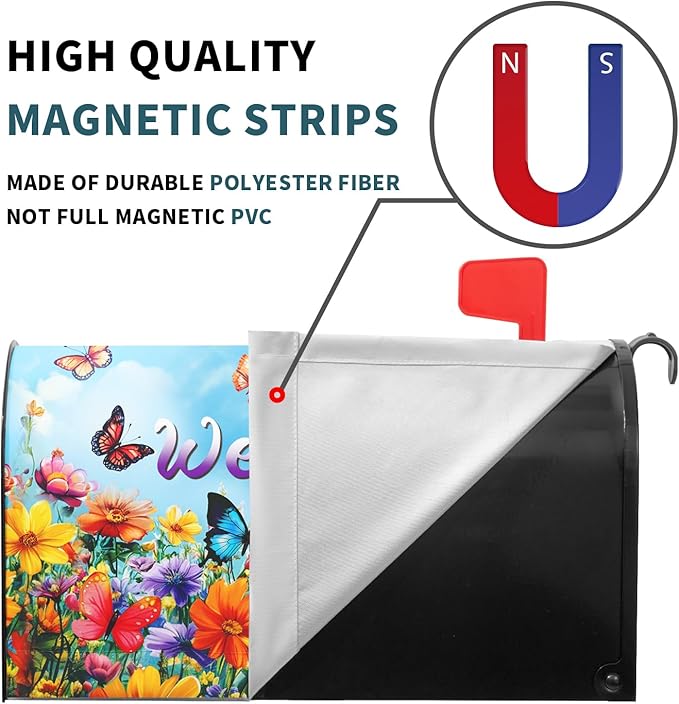 Spring Magnetic Mailbox Cover Yellow Floral Mailbox Cover Magnetic Standard Size 18 X 21 Inch Butterfly Flower Welcome Mailbox Post Cover Mailbox Wraps Mailbox Decor for Home Garden Outdoor Yard