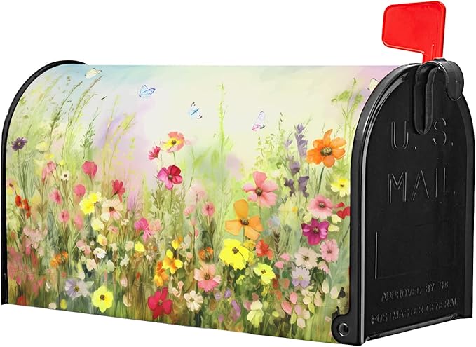 Spring Magnetic Mailbox Covers Flower Mailbox Covers Magnetic Standard Size 18" X 21" Butterfly Floral Wraps Post Letter Box Cover Decor for Outside Garden Yard Farmhouse Home