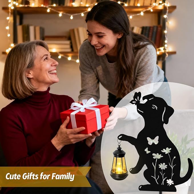 Dog Outdoor Solar Lantern Waterproof, Birthday Gifts for Christmas Women Mom, Solar Hanging Lights Dog Metal Figurine Garden Decor Patio Yard Pathway Backyard Ornaments