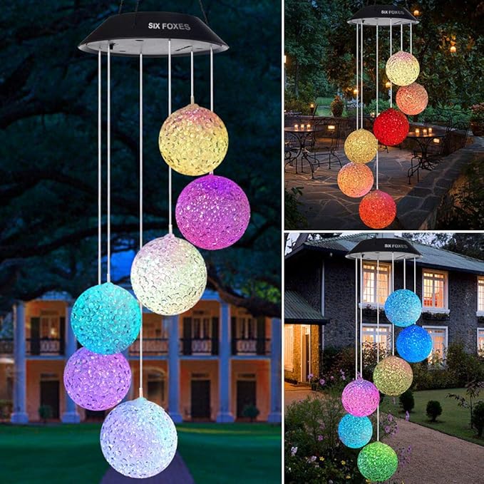Solar Wind Chime Outside Color Changing Ball Wind Chimes, LED Mobile Solar Lamp for Mom Grandma Waterproof Outdoor Lights for Garden Patio Party Yard Window Decorations