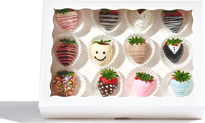 48PCS 10 x 7 x 2.5 inches Premium White Bakery Boxes for Cookies, Strawberries Boxes with Clear Display Window