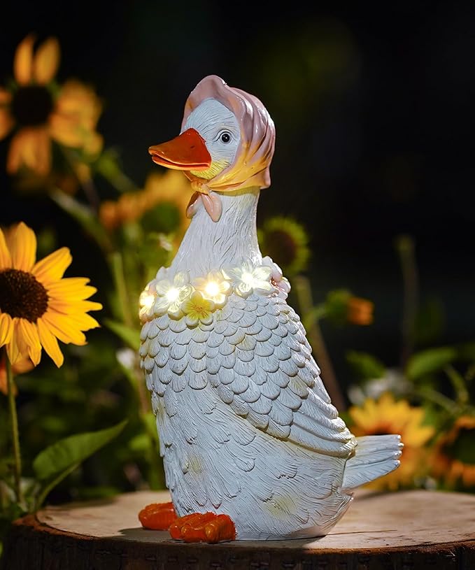 Nacome Solar Goose Outdoor Statues for Garden: Outside Decor with Glowing Flower Clearance for Porch Yard Art Lawn Ornaments Patio Balcony - Birthday Gifts for Women Mom Grandma(White)