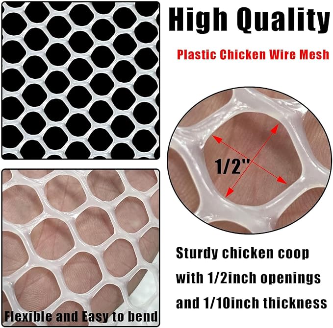 Upgraded 15.7IN x 33FT ABS Plastic Chicken White Wire Fence Mesh, Poultry Fencing, Hexagonal Fencing Wire for Gardening, Construction Barrier Netting, Chicken Wire Frame Crafts, Floral Netting