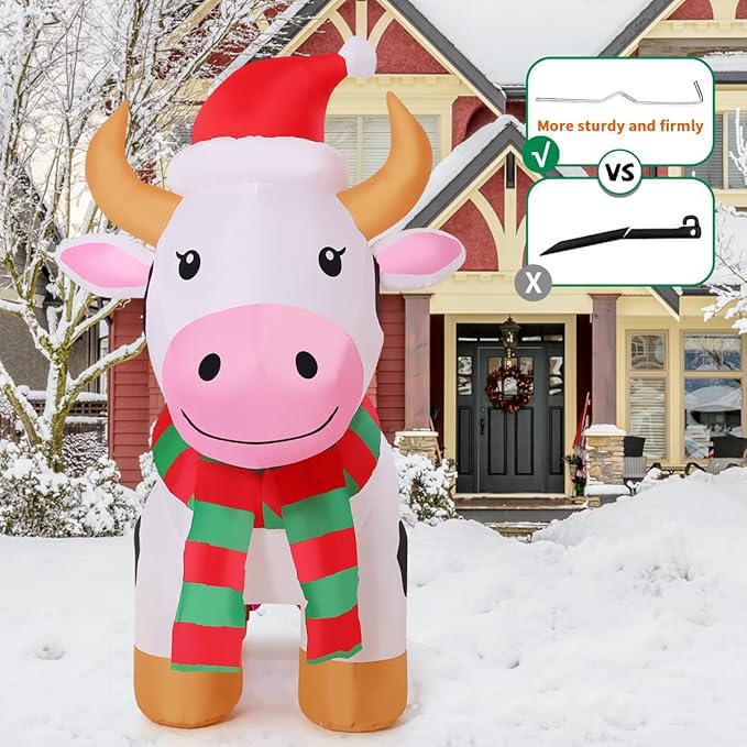 COMIN 5.9 FT Christmas Inflatables Outdoor Decorations Inflatable Cow with LEDs,Quick Blow Up with Built-in LEDs for Yard Party Lawn Decor