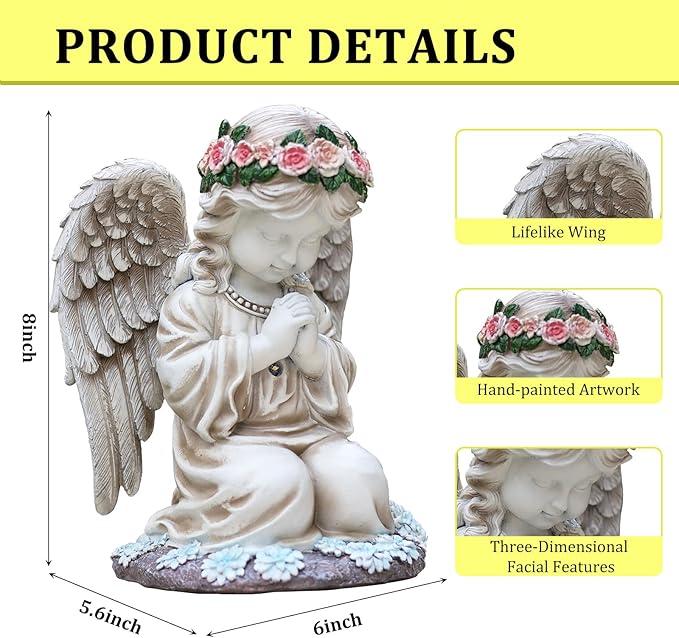 Choies Oudoor Angel Staue,Solar Garden Angel Statue and Figurines,Outdoor Praying Sculpture Decoration for Outside,Home,Patio,Yard,Cemetery