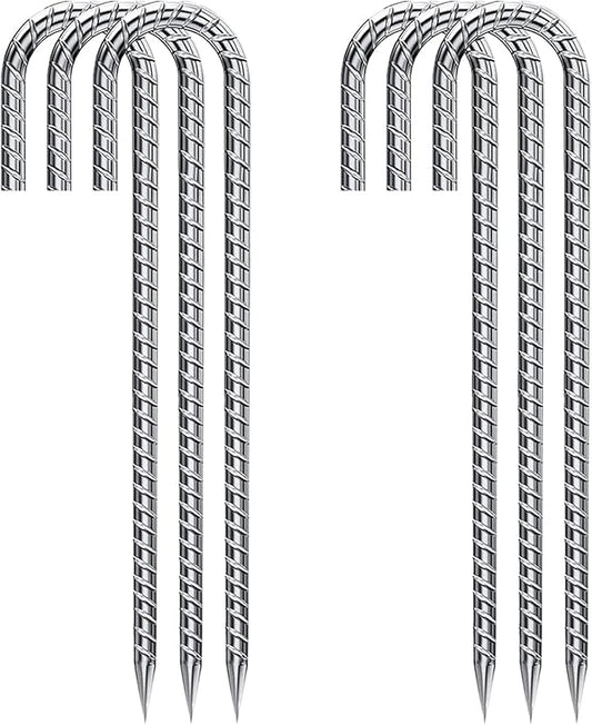 Rebar Stakes 12 Inch Galvanized, J Hook Rebar Stakes 6 Pack Ground Anchors for Tent Heavy Duty for Plants Anti-Rust Landscape Fabric Artificial Turf