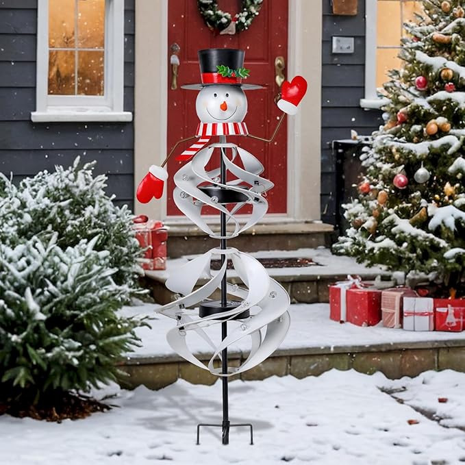 MUMTOP Solar Christmas Outdoor Decoration, Solar Powered Snowman Wind Spinner with LED Lights for Holiday, Party, Xmas, Yard, Garden
