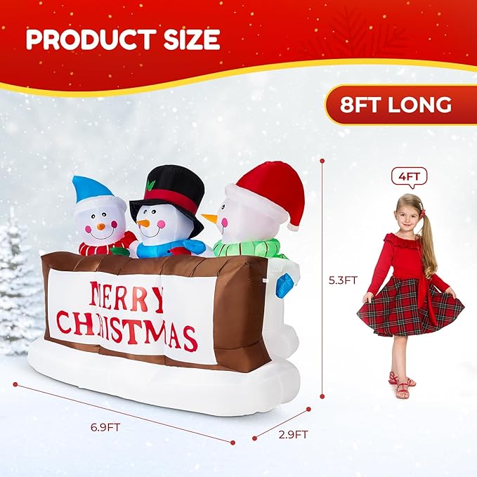 7FT Christmas Inflatables Snowman Christmas Decorations Outdoor, Built-in Colorful LEDs Snowman Blow Up Yard Decoration for Indoor Outdoor Holiday Decorations Yard Garden Decor