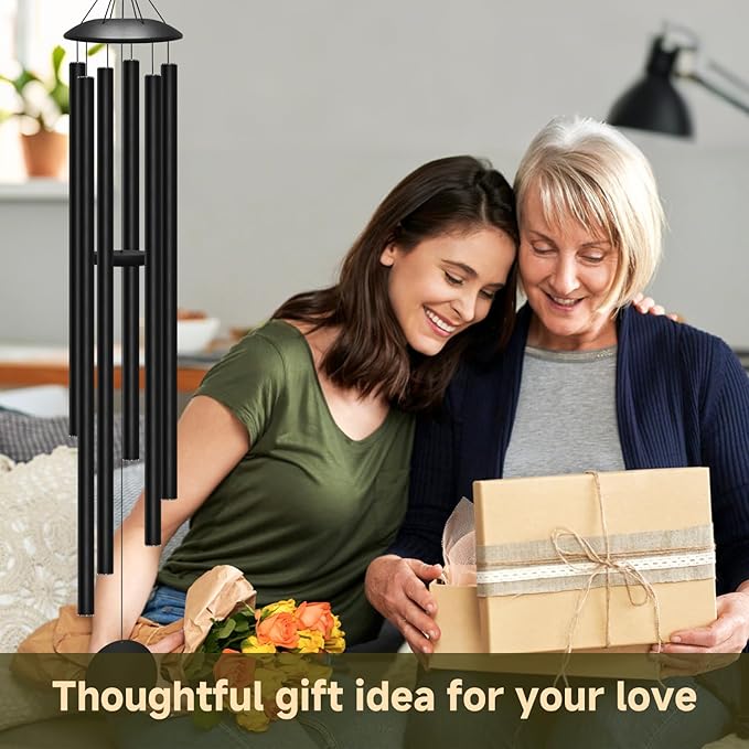 66" Extra Large Wind Chimes for Outside Deep Tone, 6 Thick and Bold Aluminum Tubes Tuned Relaxing Melody Wind Chime, Big Wind Chimes for Garden Patio Decor, Great Gift Idea for Mother's Day (Black)