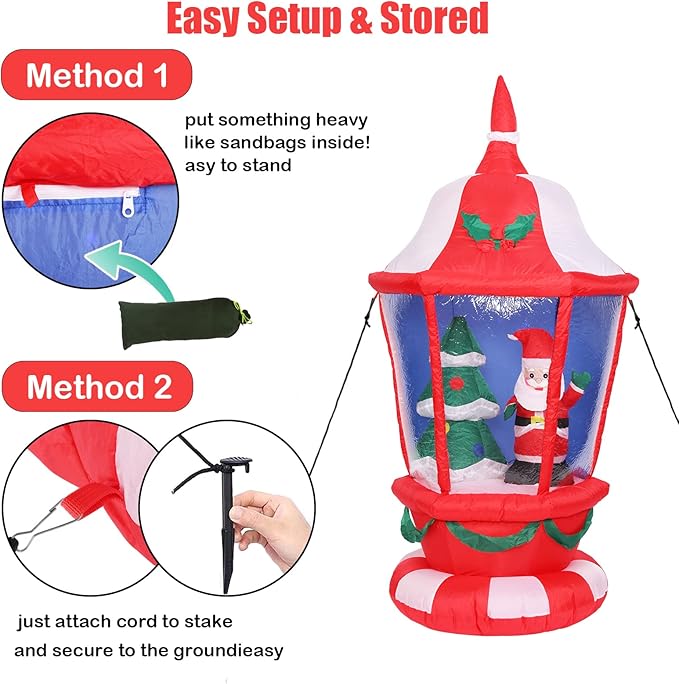 VCUTEKA Christmas Inflatables Outdoor Decorations, 6FT Inflatable Lantern with Santa Claus and Christmas Tree Blow Up Built-in Colorful LED Lights for Holiday Yard Garden Lawn Xmas Decor