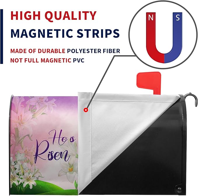 Easter Mailbox Covers Magnetic Standard Size Cross Religious He is Risen Mailbox Post Cover Spring Lilies Floral Mailbox Wraps Waterproof Decor for Garden Yard Home 21x18 Inch