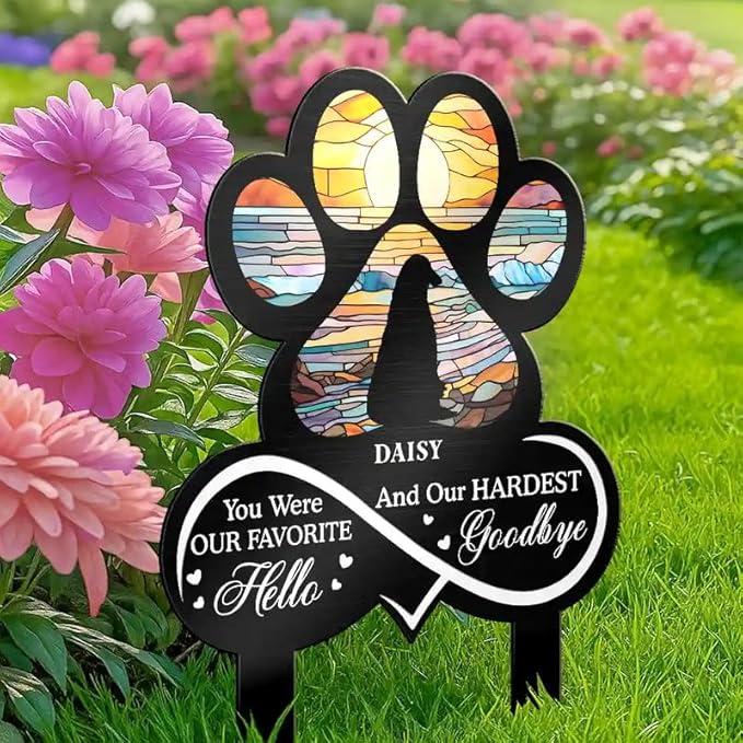 Personalized Metal Garden Stake - Outdoor Memorial Decoration, Sympathy Gift, Yard or Grave Marker - Pet Forever in My Heart Always Loved