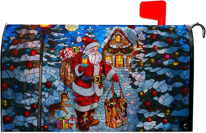 Father Christmas Mailbox Covers Magnetic Merry Christmas Mail Box Cover Santa Claus Mailbox Wraps Magnetic Standard Size 21x18 inch for Outside Garden Yard
